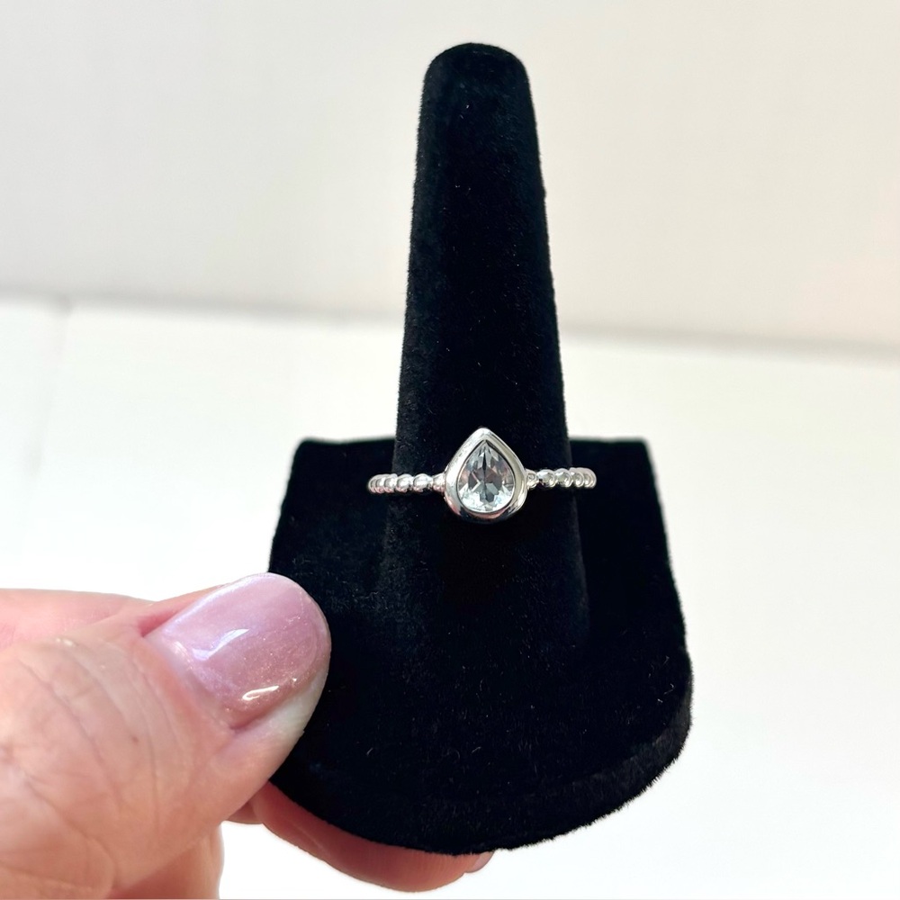 Pear-shaped white topaz solitaire ring (rhodium-over-sterling silver)